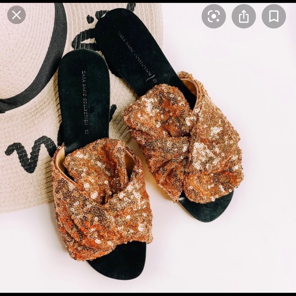 Zara Gold Sequin Sandal Mules